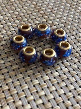 Blue Floral Cloisonné Spacer Beads with Gold Cores (7)